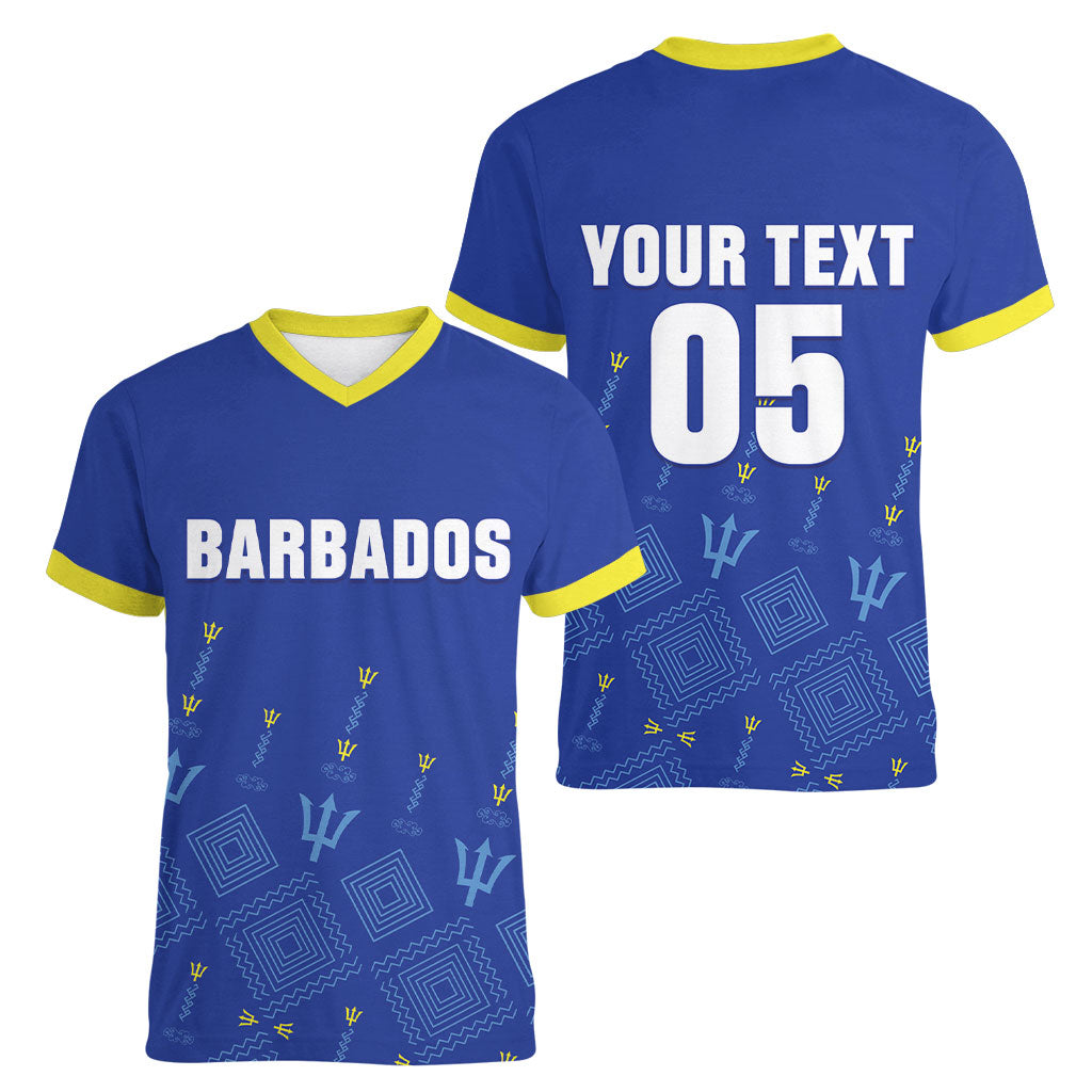 Custom Barbados 2026 Cricket Women V-Neck T-Shirt Tridents Rise