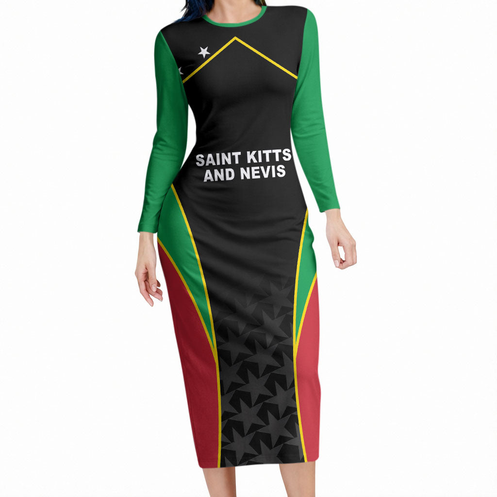 Custom Saint Kitts And Nevis 2026 Cricket Long Sleeve Bodycon Dress Unique Style