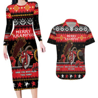 Merry Christmas Krampus Couples Matching Long Sleeve Bodycon Dress and Hawaiian Shirt Have You Been Good This Year LT05 - Wonder Print Shop