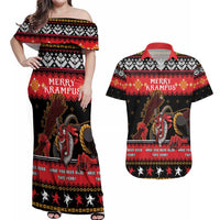 Merry Christmas Krampus Couples Matching Off Shoulder Maxi Dress and Hawaiian Shirt Have You Been Good This Year LT05 - Wonder Print Shop