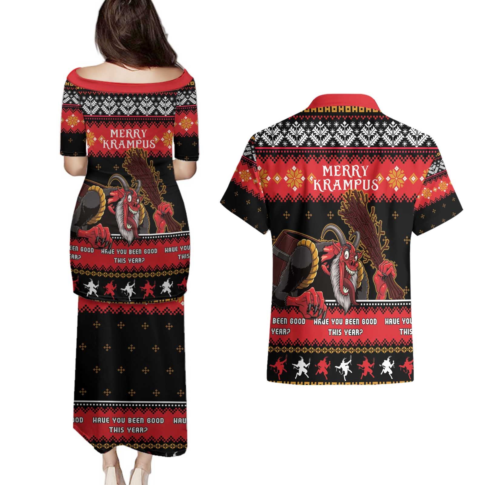 Merry Christmas Krampus Couples Matching Puletasi and Hawaiian Shirt Have You Been Good This Year LT05 - Wonder Print Shop