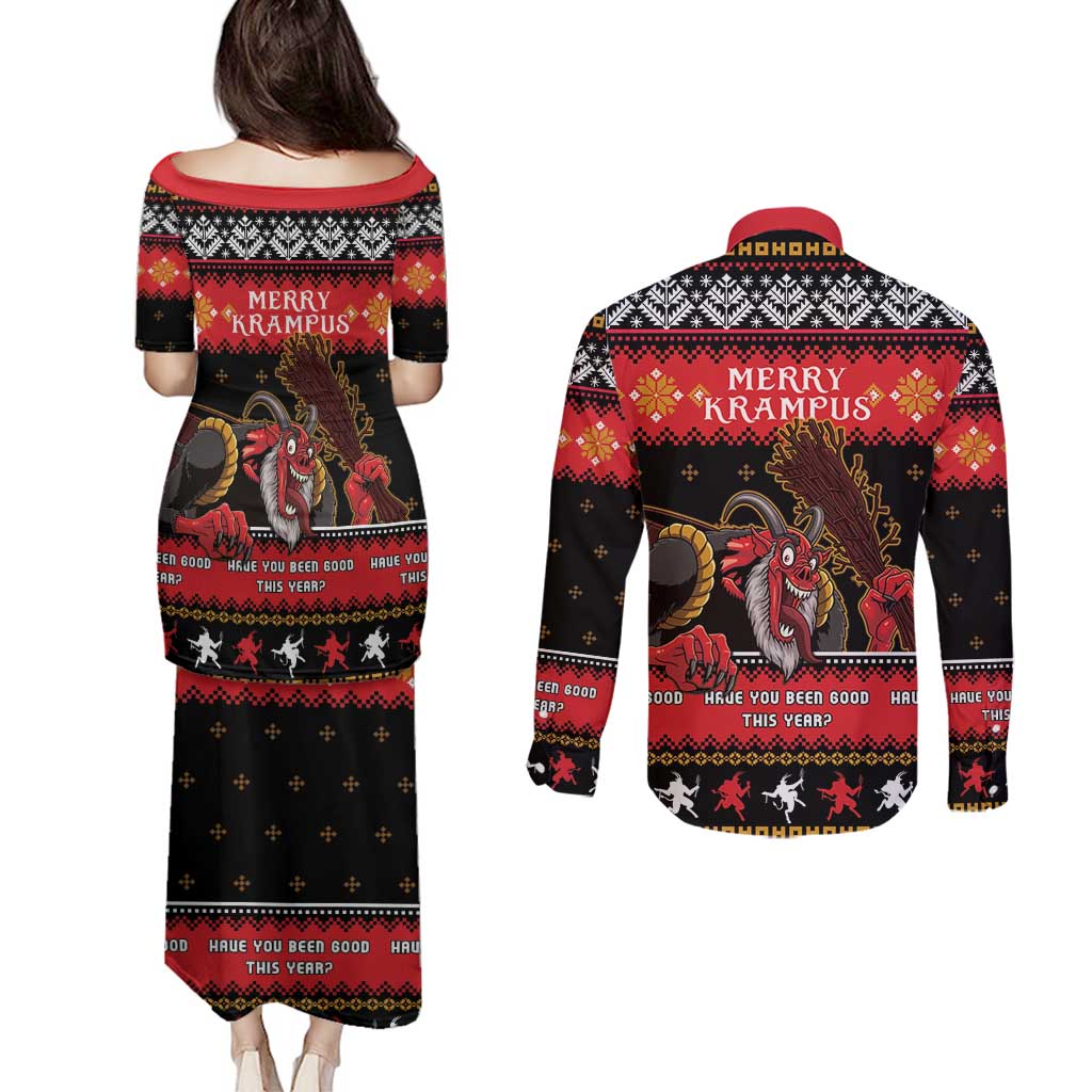 Merry Christmas Krampus Couples Matching Puletasi and Long Sleeve Button Shirt Have You Been Good This Year LT05 - Wonder Print Shop