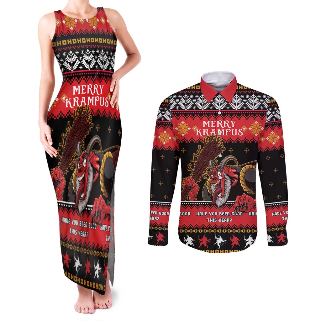 Merry Christmas Krampus Couples Matching Tank Maxi Dress and Long Sleeve Button Shirt Have You Been Good This Year LT05 - Wonder Print Shop