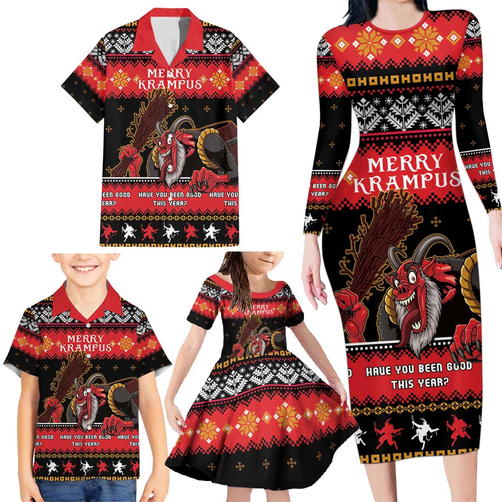 Merry Christmas Krampus Family Matching Long Sleeve Bodycon Dress and Hawaiian Shirt Have You Been Good This Year LT05 - Wonder Print Shop