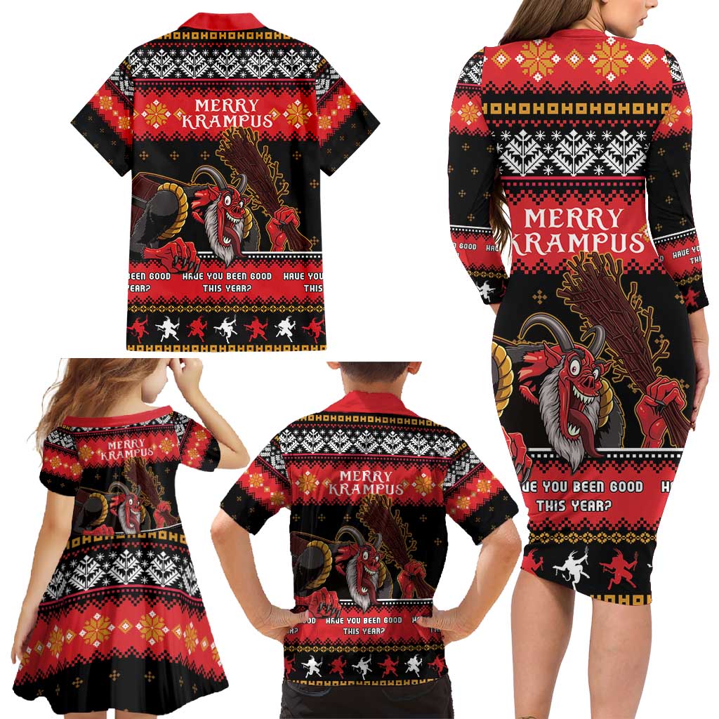 Merry Christmas Krampus Family Matching Long Sleeve Bodycon Dress and Hawaiian Shirt Have You Been Good This Year LT05 - Wonder Print Shop
