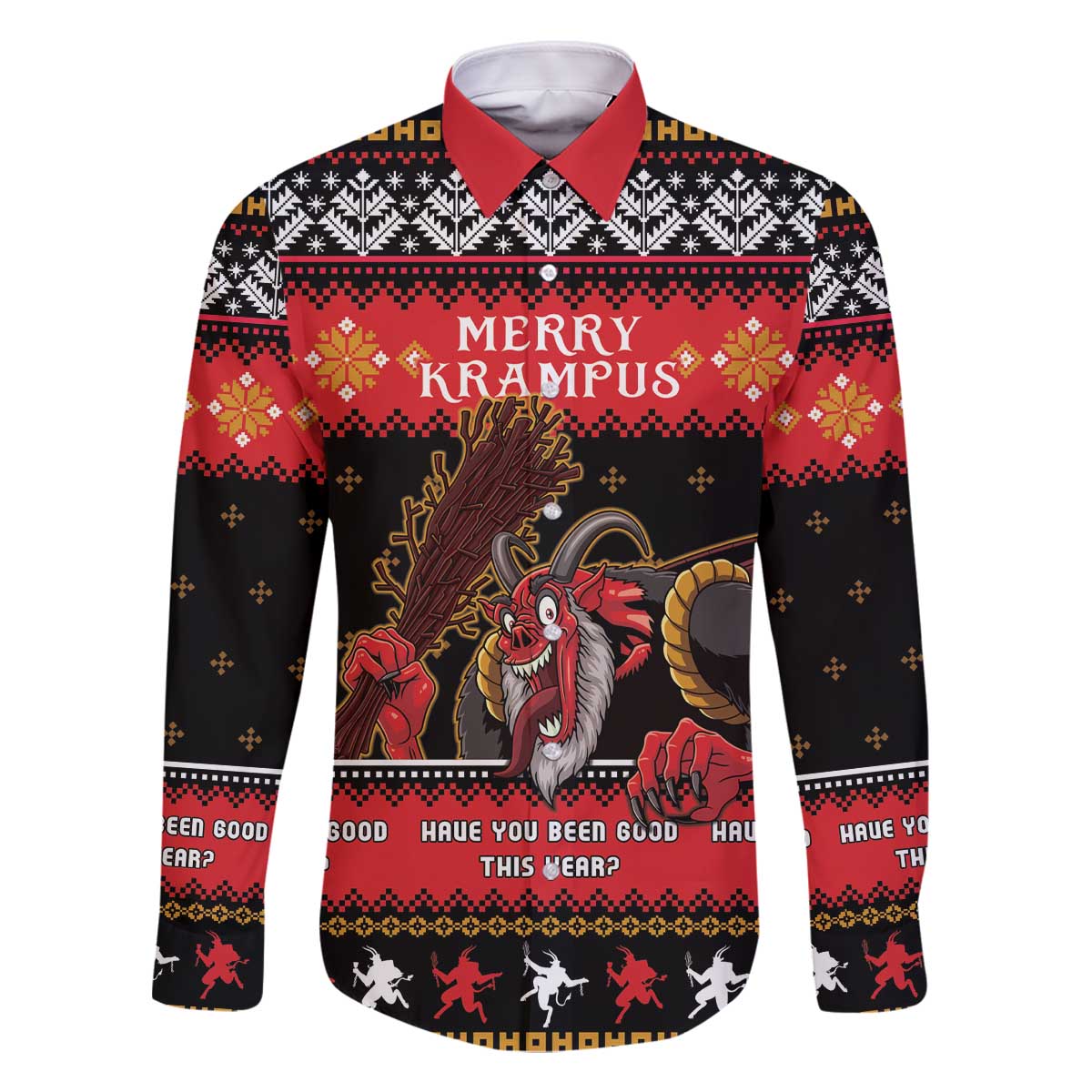 Merry Christmas Krampus Family Matching Off The Shoulder Long Sleeve Dress and Hawaiian Shirt Have You Been Good This Year LT05 - Wonder Print Shop