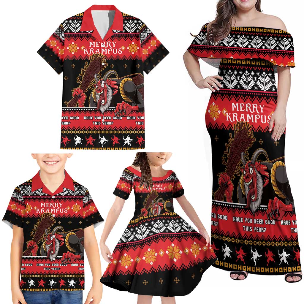 Merry Christmas Krampus Family Matching Off Shoulder Maxi Dress and Hawaiian Shirt Have You Been Good This Year LT05 - Wonder Print Shop