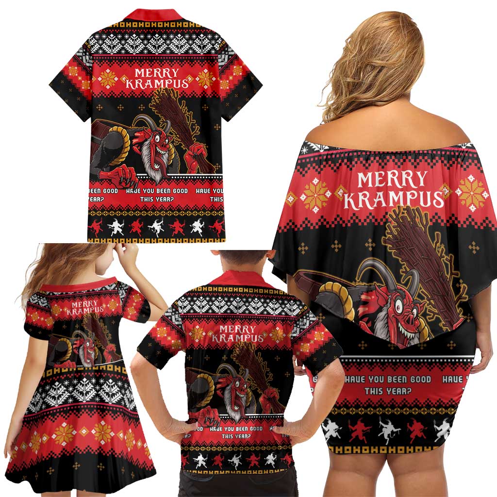 Merry Christmas Krampus Family Matching Off Shoulder Short Dress and Hawaiian Shirt Have You Been Good This Year LT05 - Wonder Print Shop