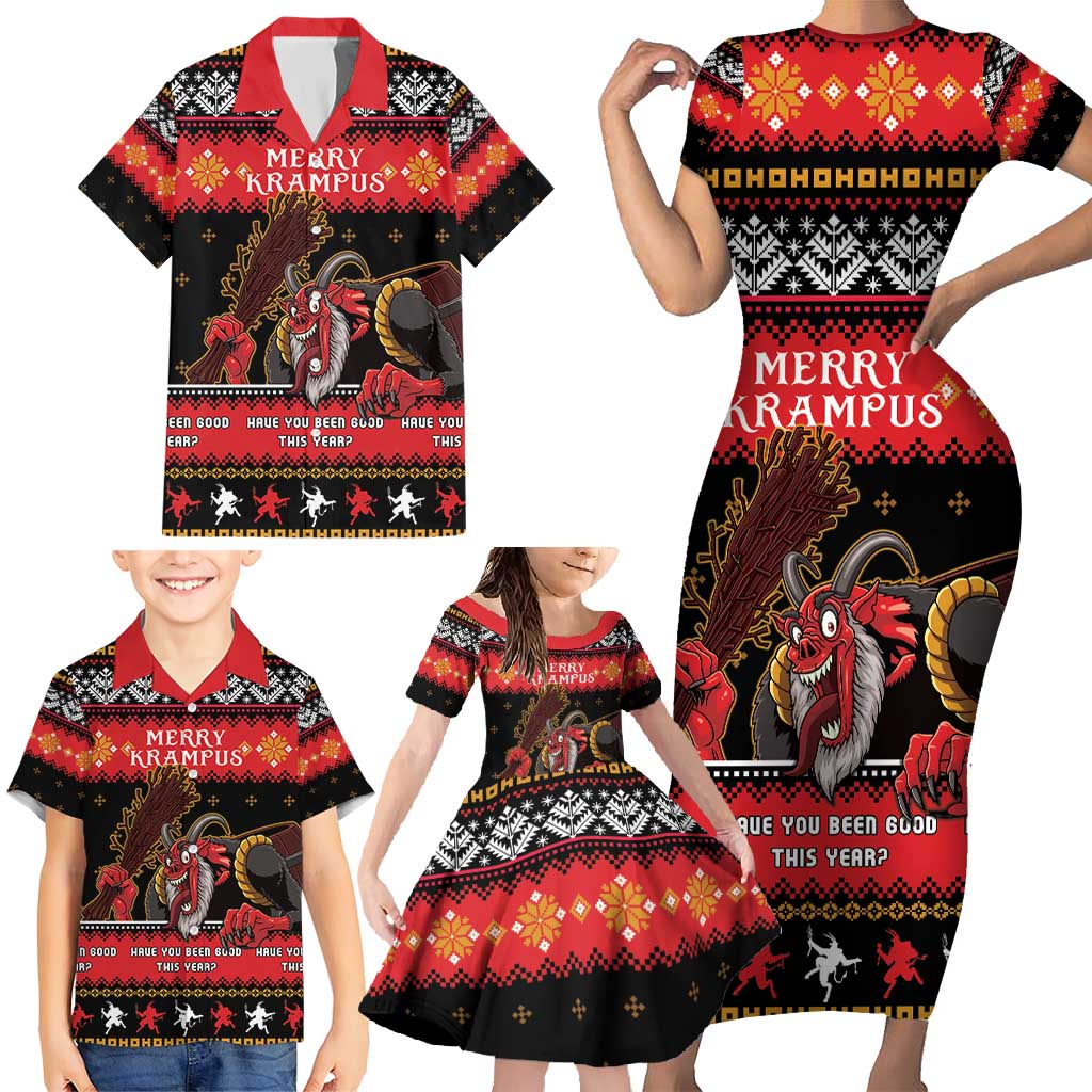 Merry Christmas Krampus Family Matching Short Sleeve Bodycon Dress and Hawaiian Shirt Have You Been Good This Year LT05 - Wonder Print Shop