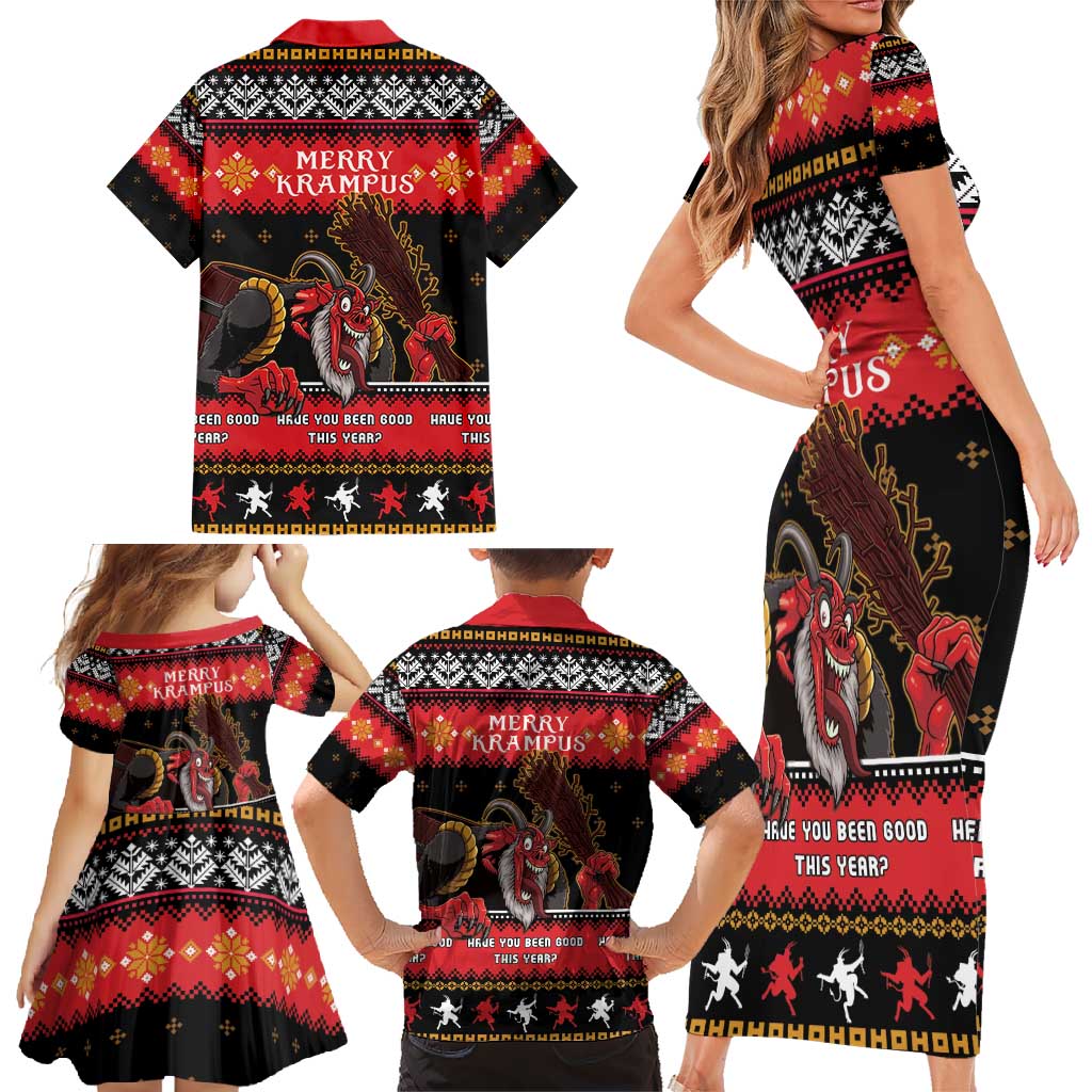 Merry Christmas Krampus Family Matching Short Sleeve Bodycon Dress and Hawaiian Shirt Have You Been Good This Year LT05 - Wonder Print Shop