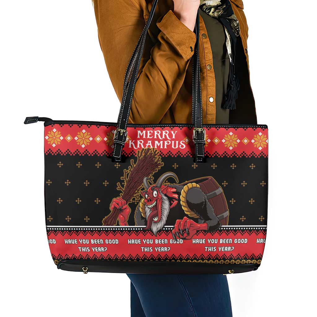 Merry Christmas Krampus Leather Tote Bag Have You Been Good This Year LT05 - Wonder Print Shop