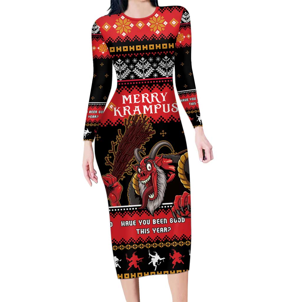 Merry Christmas Krampus Long Sleeve Bodycon Dress Have You Been Good This Year LT05 - Wonder Print Shop
