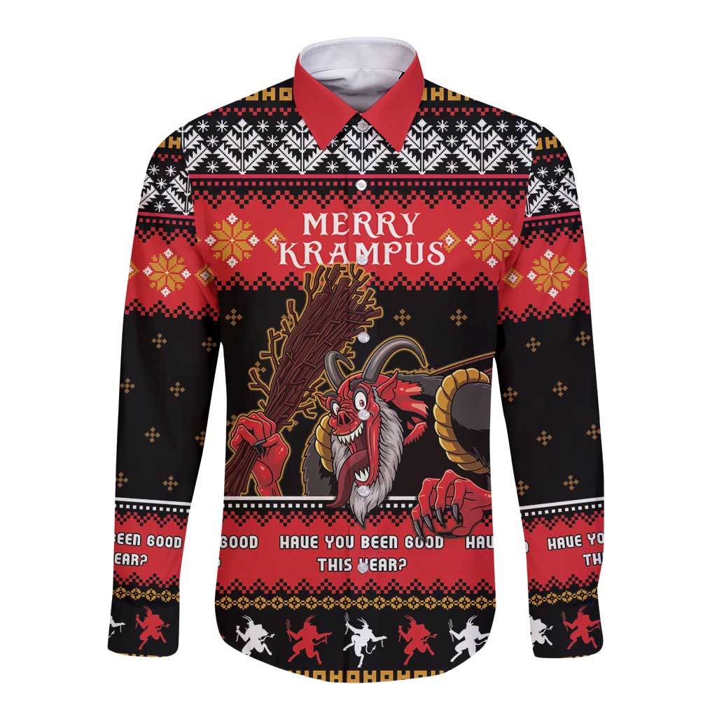 Merry Christmas Krampus Long Sleeve Button Shirt Have You Been Good This Year LT05 - Wonder Print Shop
