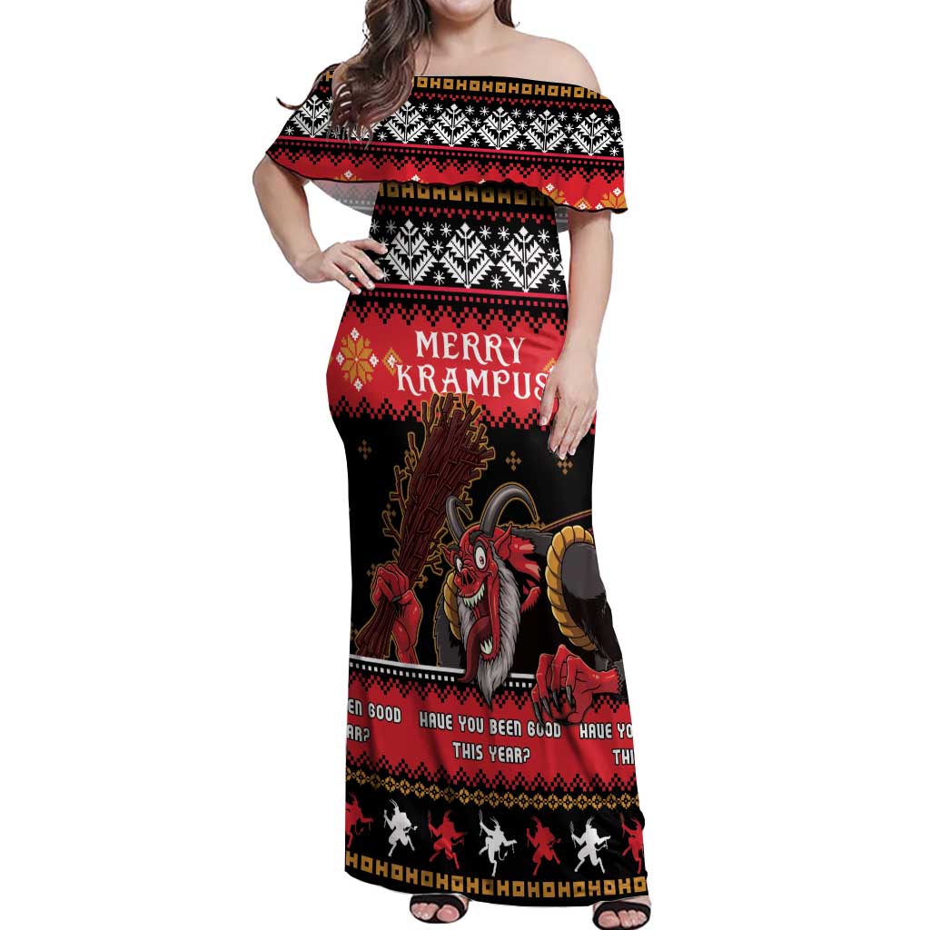 Merry Christmas Krampus Off Shoulder Maxi Dress Have You Been Good This Year LT05 - Wonder Print Shop