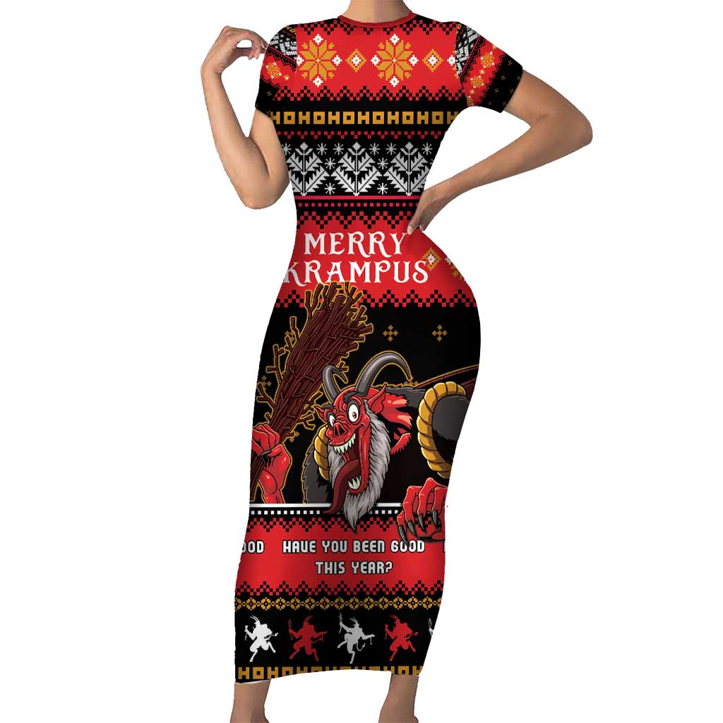 Merry Christmas Krampus Short Sleeve Bodycon Dress Have You Been Good This Year LT05 - Wonder Print Shop