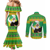 Ethiopia Christmas Couples Matching Mermaid Dress and Long Sleeve Button Shirt Melkam Gena Yegena Abat