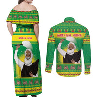 Ethiopia Christmas Couples Matching Off Shoulder Maxi Dress and Long Sleeve Button Shirt Melkam Gena Yegena Abat LT05 - Wonder Print Shop