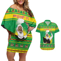 Ethiopia Christmas Couples Matching Off Shoulder Short Dress and Hawaiian Shirt Melkam Gena Yegena Abat LT05 - Wonder Print Shop