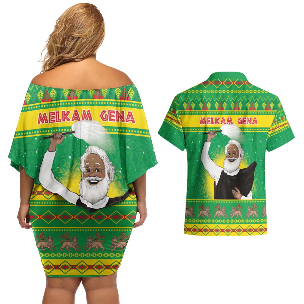 Ethiopia Christmas Couples Matching Off Shoulder Short Dress and Hawaiian Shirt Melkam Gena Yegena Abat LT05 - Wonder Print Shop