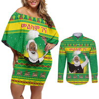 Ethiopia Christmas Couples Matching Off Shoulder Short Dress and Long Sleeve Button Shirt Melkam Gena Yegena Abat LT05 - Wonder Print Shop