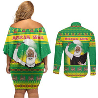 Ethiopia Christmas Couples Matching Off Shoulder Short Dress and Long Sleeve Button Shirt Melkam Gena Yegena Abat LT05 - Wonder Print Shop