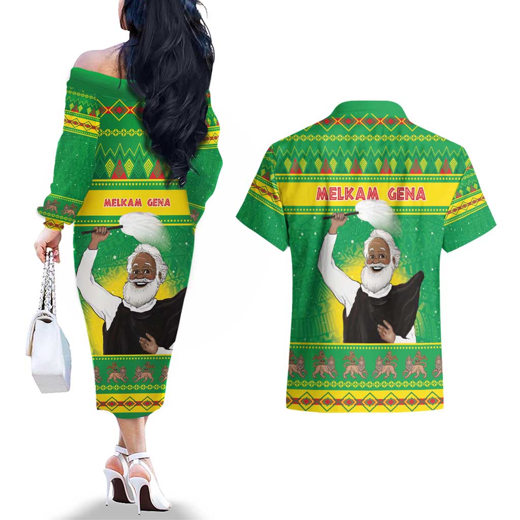 Ethiopia Christmas Couples Matching Off The Shoulder Long Sleeve Dress and Hawaiian Shirt Melkam Gena Yegena Abat LT05 - Wonder Print Shop