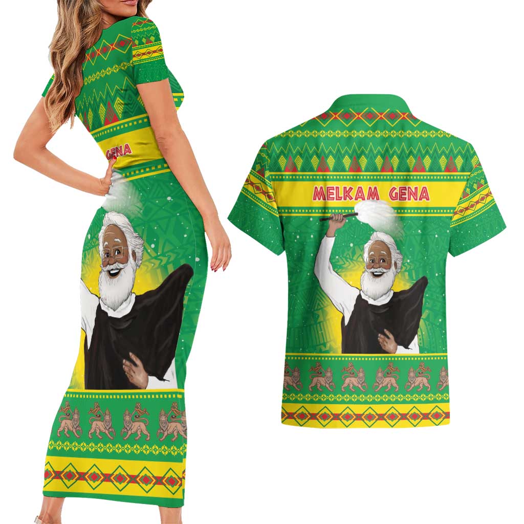 Ethiopia Christmas Couples Matching Short Sleeve Bodycon Dress and Hawaiian Shirt Melkam Gena Yegena Abat LT05 - Wonder Print Shop