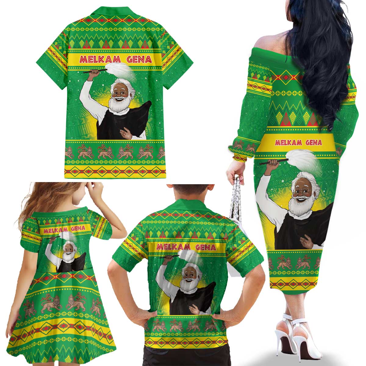 Ethiopia Christmas Family Matching Off The Shoulder Long Sleeve Dress and Hawaiian Shirt Melkam Gena Yegena Abat LT05 - Wonder Print Shop