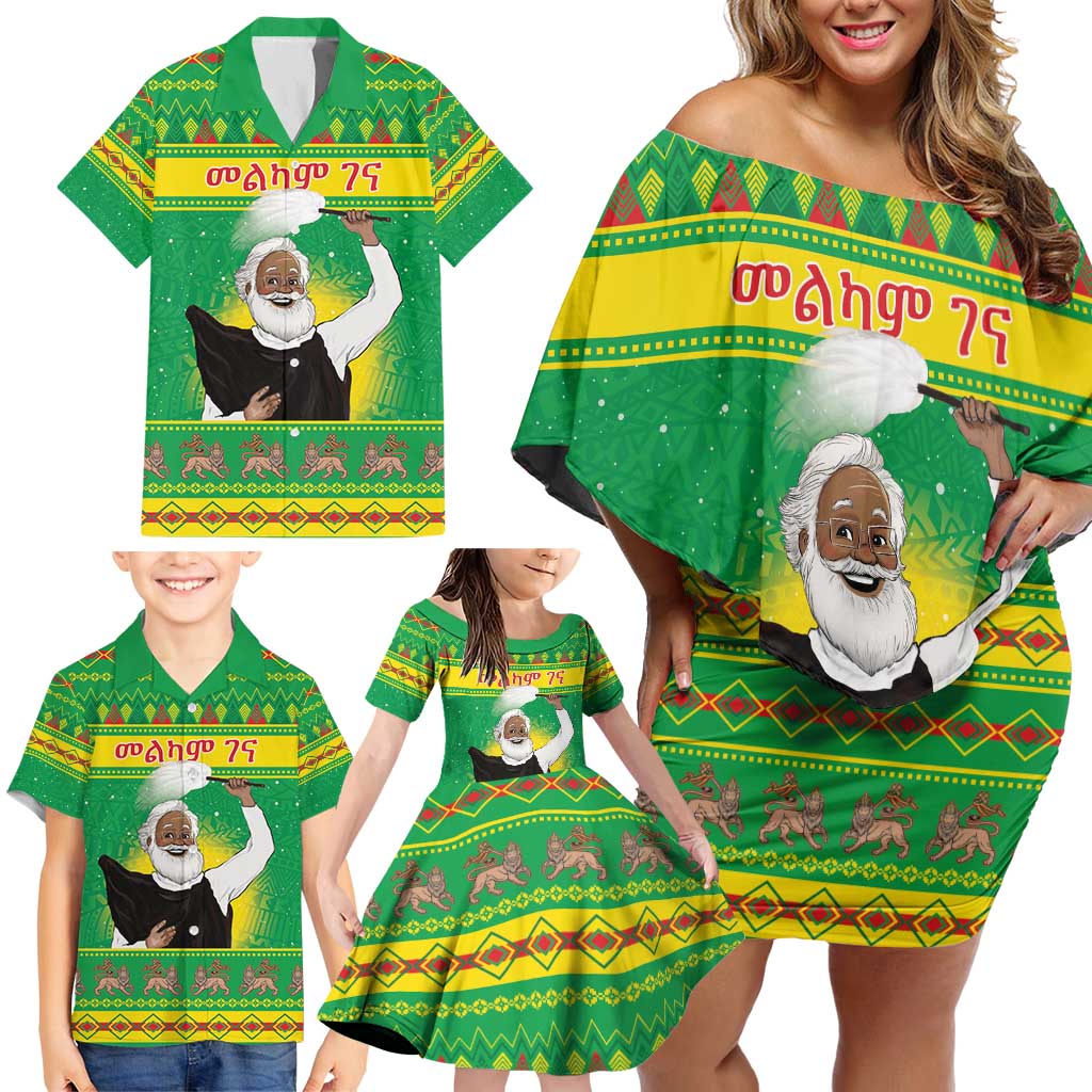 Ethiopia Christmas Family Matching Off Shoulder Short Dress and Hawaiian Shirt Melkam Gena Yegena Abat LT05 - Wonder Print Shop