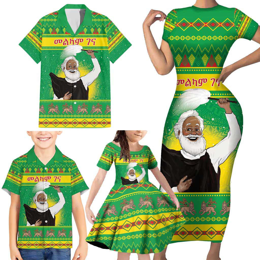 Ethiopia Christmas Family Matching Short Sleeve Bodycon Dress and Hawaiian Shirt Melkam Gena Yegena Abat LT05 - Wonder Print Shop