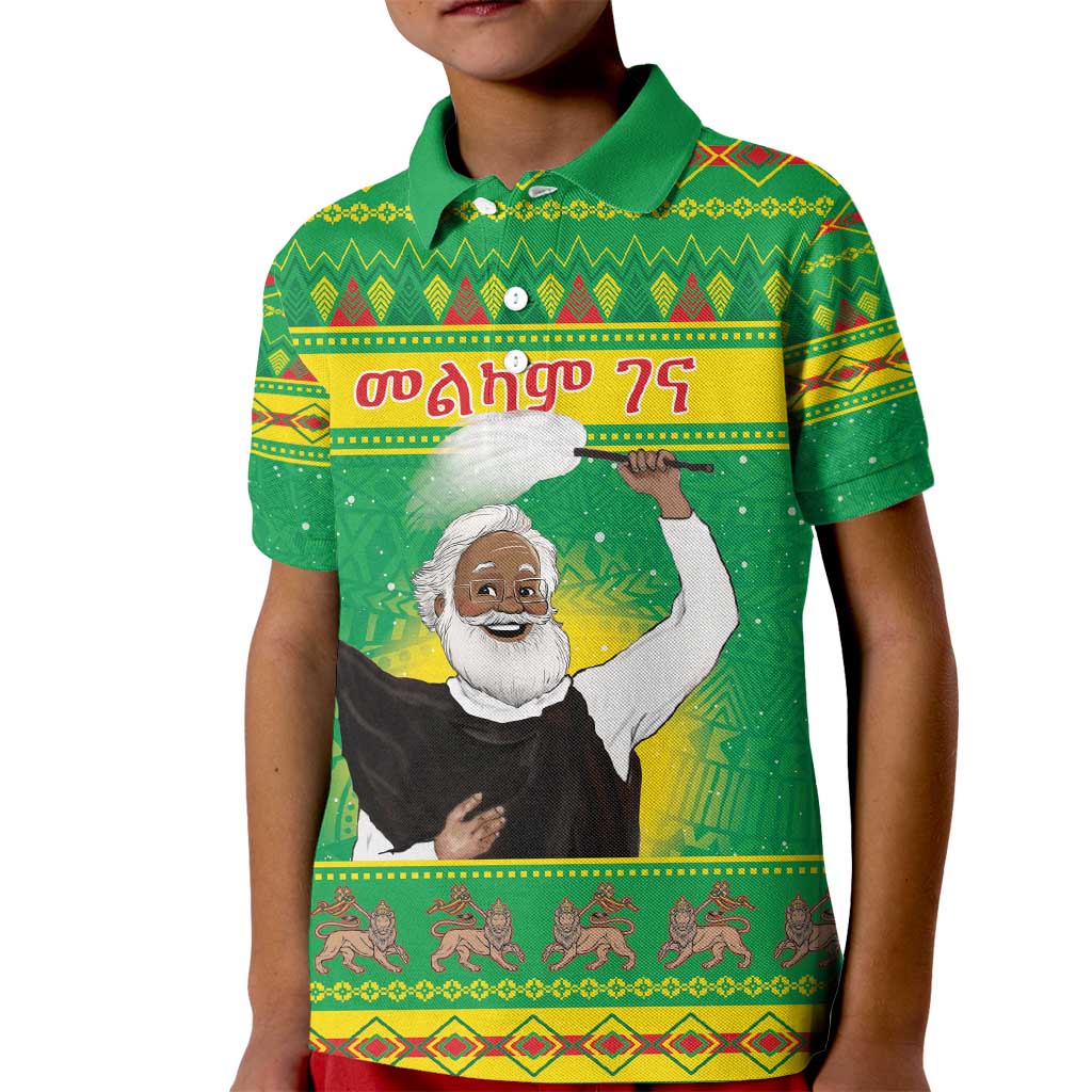 Ethiopia Christmas Kid Polo Shirt Melkam Gena Yegena Abat LT05 - Wonder Print Shop