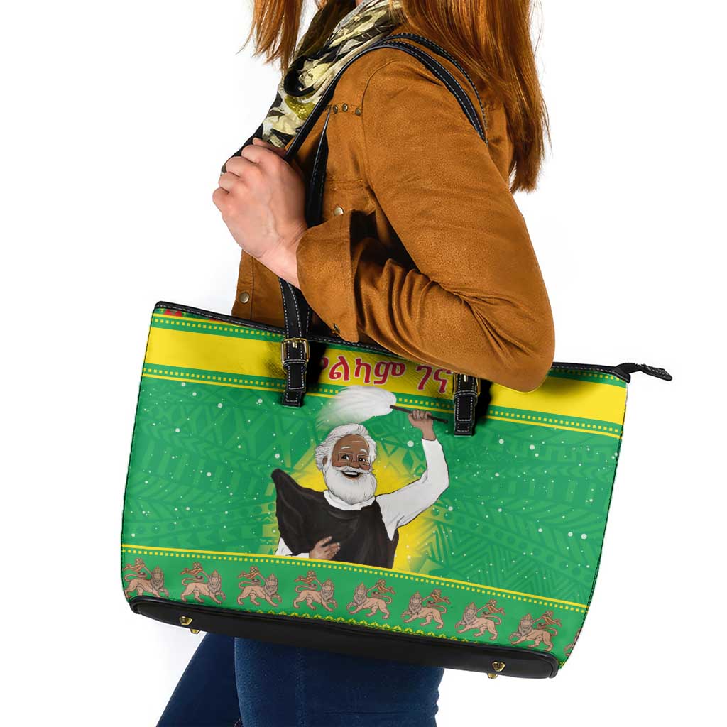 Ethiopia Christmas Leather Tote Bag Melkam Gena Yegena Abat LT05 - Wonder Print Shop