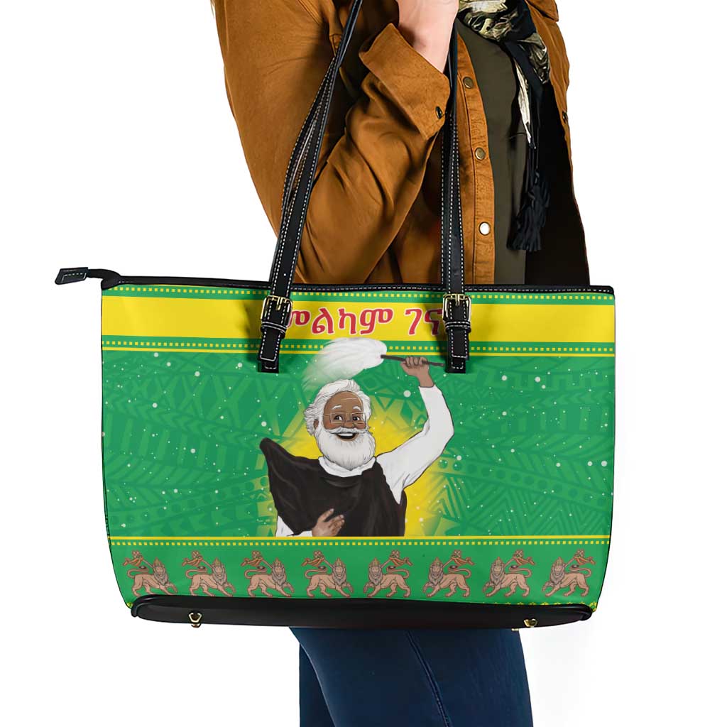 Ethiopia Christmas Leather Tote Bag Melkam Gena Yegena Abat LT05 - Wonder Print Shop