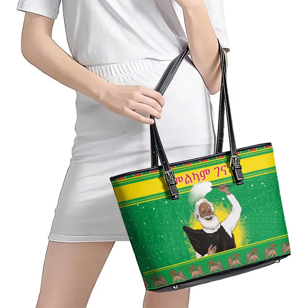 Ethiopia Christmas Leather Tote Bag Melkam Gena Yegena Abat LT05 - Wonder Print Shop