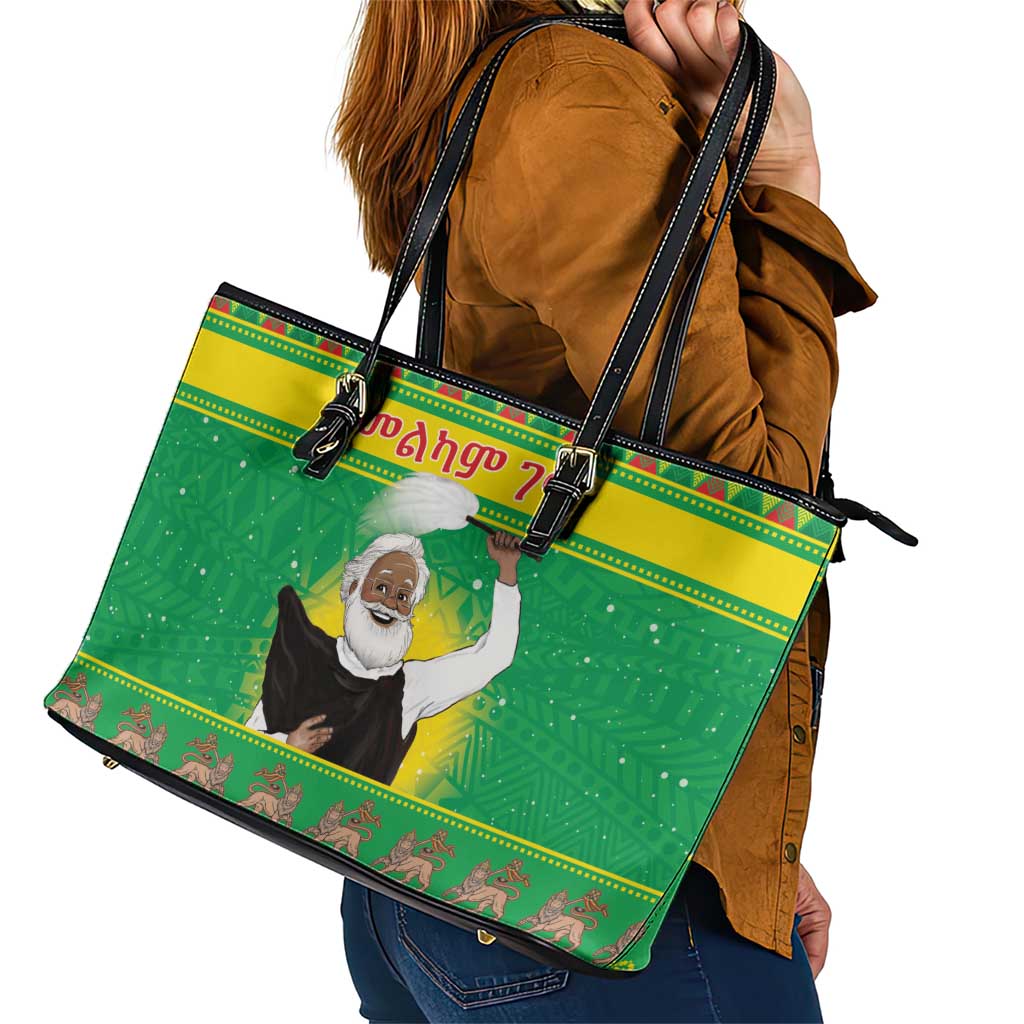 Ethiopia Christmas Leather Tote Bag Melkam Gena Yegena Abat LT05 - Wonder Print Shop