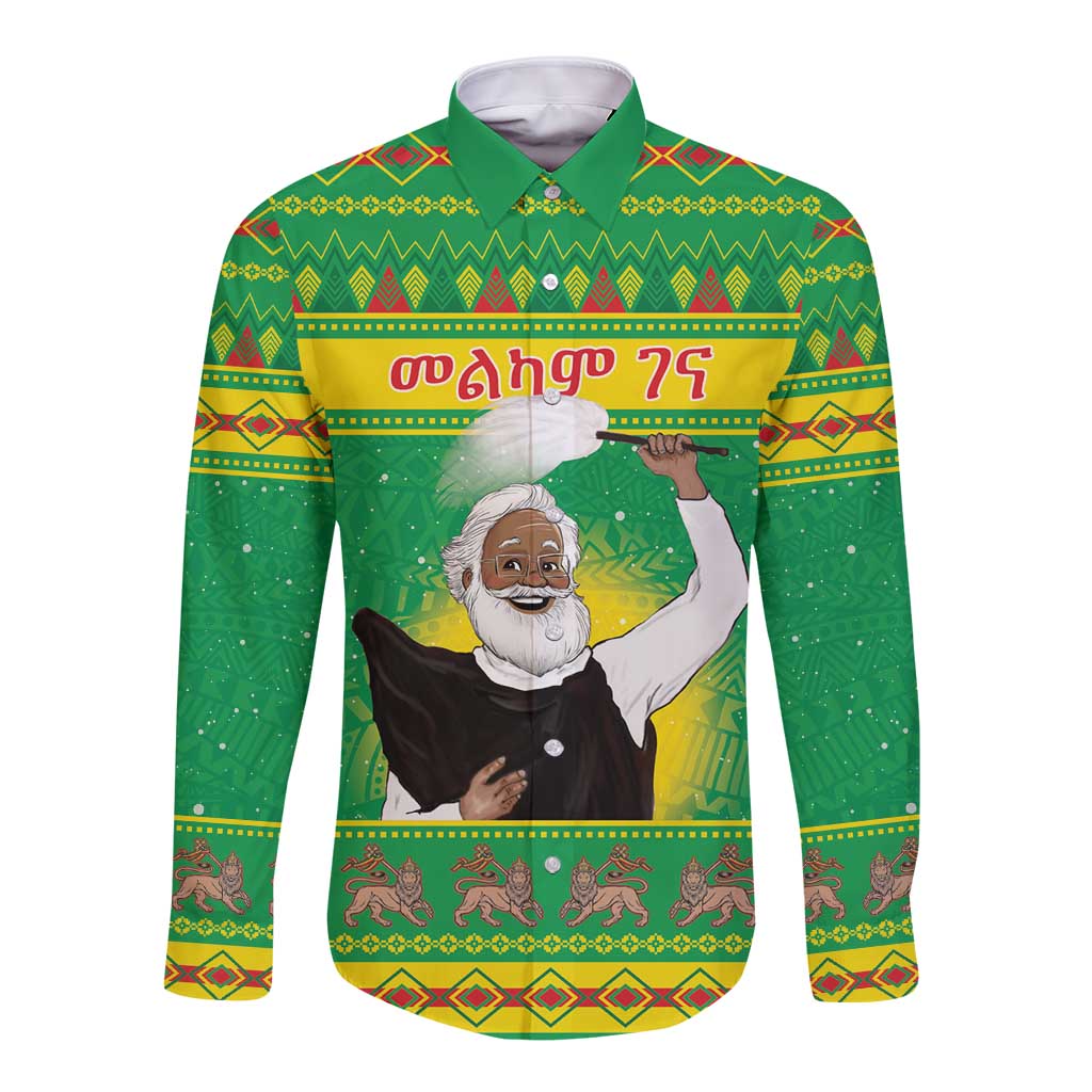 Ethiopia Christmas Long Sleeve Button Shirt Melkam Gena Yegena Abat LT05 - Wonder Print Shop