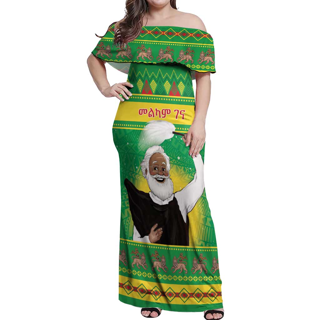 Ethiopia Christmas Off Shoulder Maxi Dress Melkam Gena Yegena Abat LT05 - Wonder Print Shop