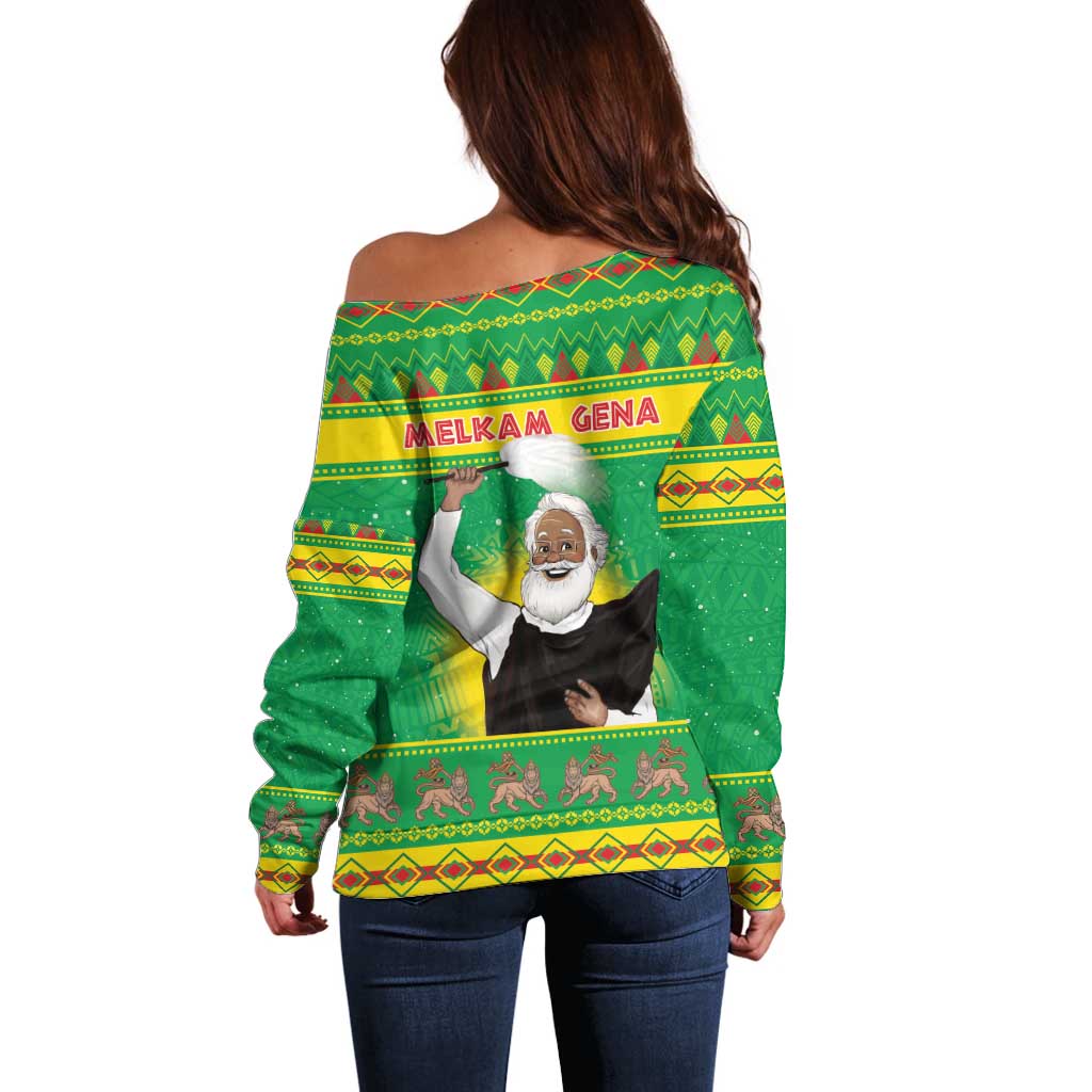 Ethiopia Christmas Off Shoulder Sweater Melkam Gena Yegena Abat LT05 - Wonder Print Shop