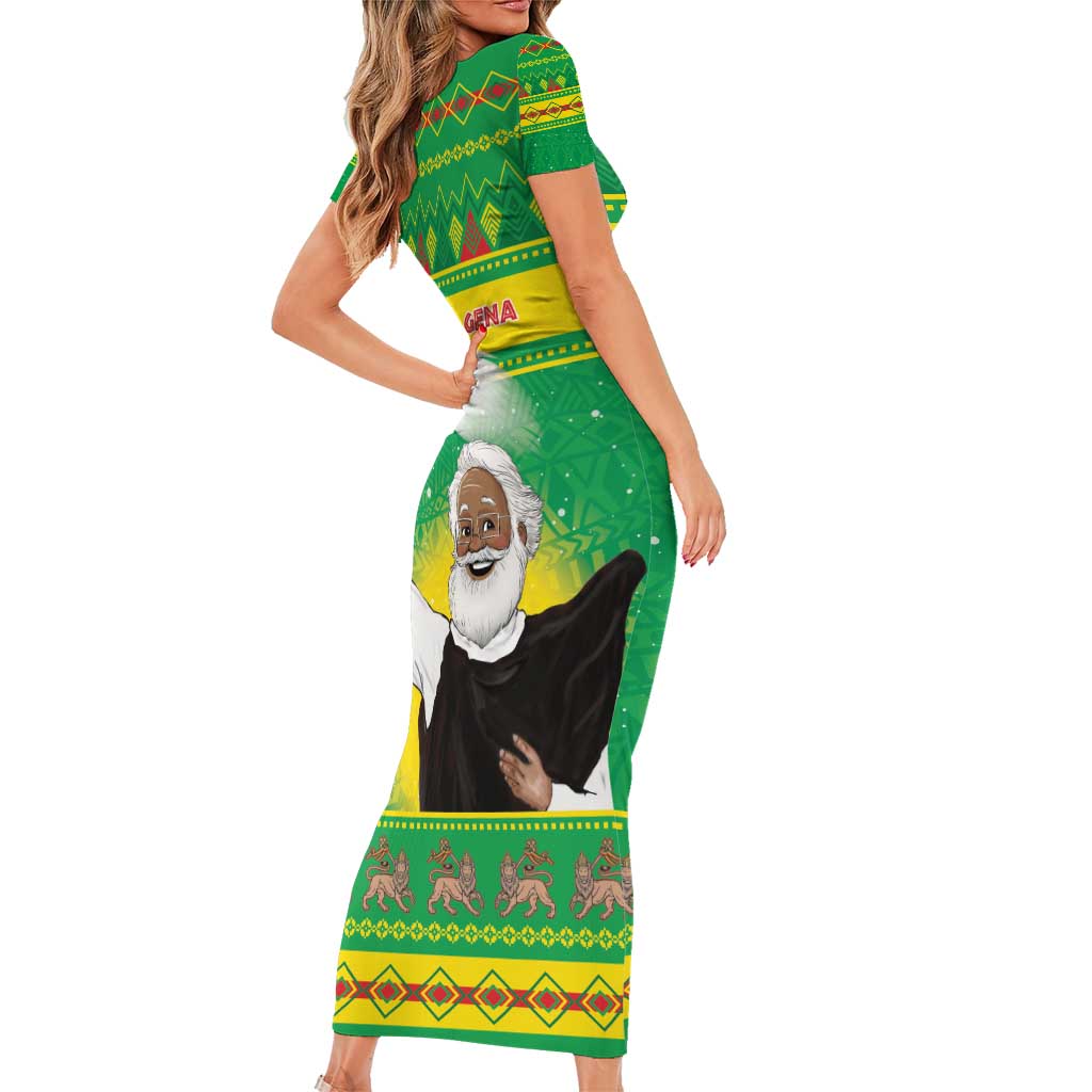 Ethiopia Christmas Short Sleeve Bodycon Dress Melkam Gena Yegena Abat LT05 - Wonder Print Shop