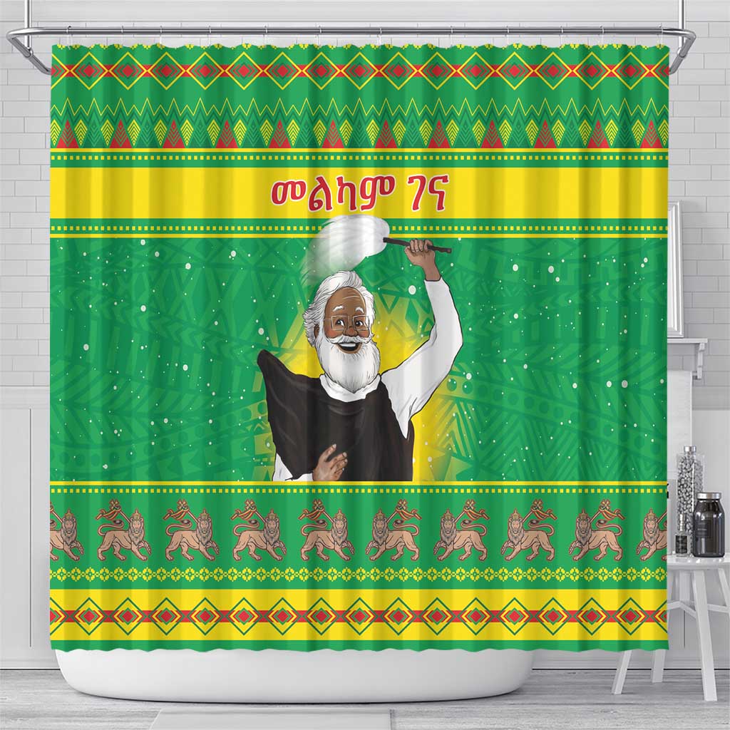 Ethiopia Christmas Shower Curtain Melkam Gena Yegena Abat