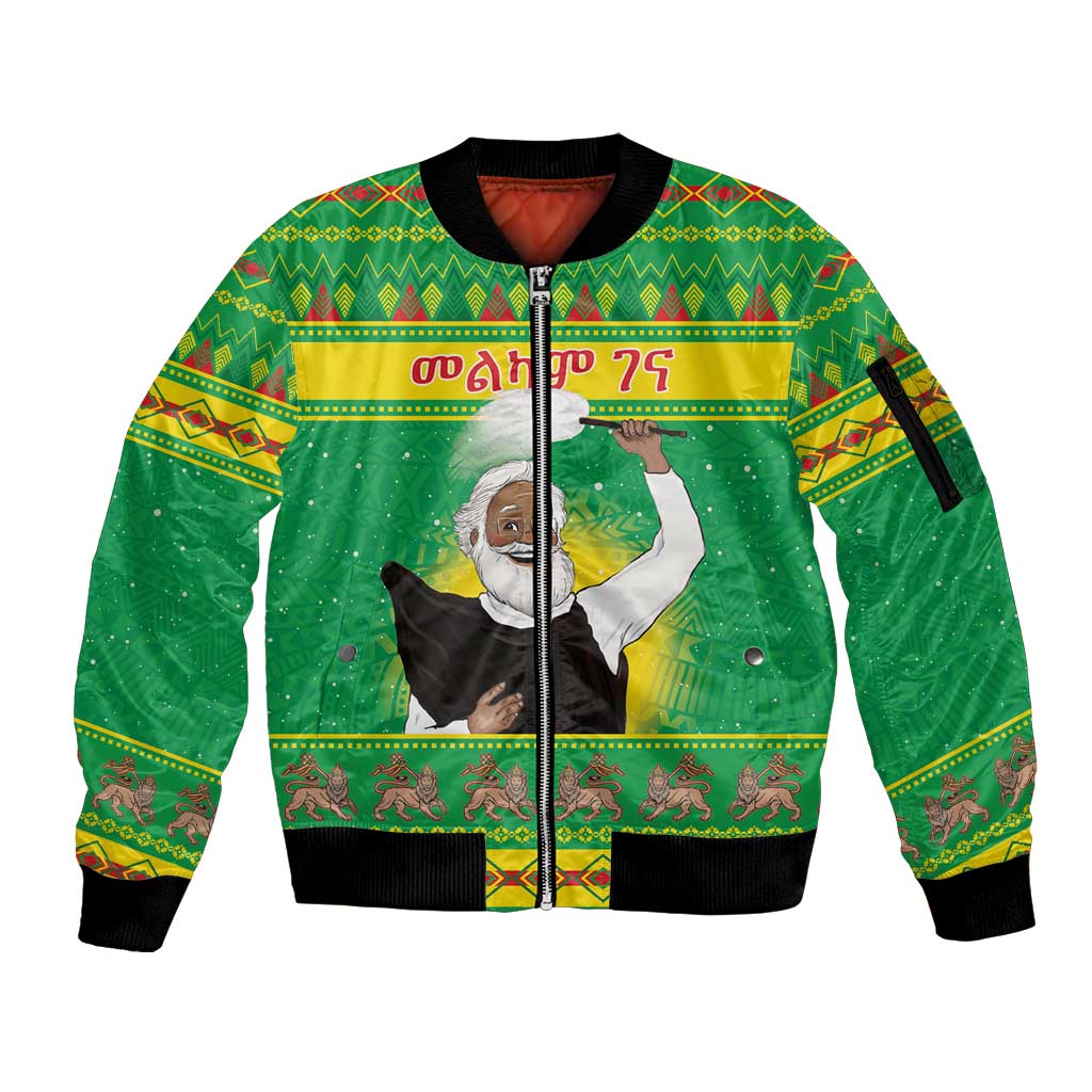 Ethiopia Christmas Sleeve Zip Bomber Jacket Melkam Gena Yegena Abat LT05 - Wonder Print Shop