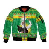 Ethiopia Christmas Sleeve Zip Bomber Jacket Melkam Gena Yegena Abat LT05 - Wonder Print Shop