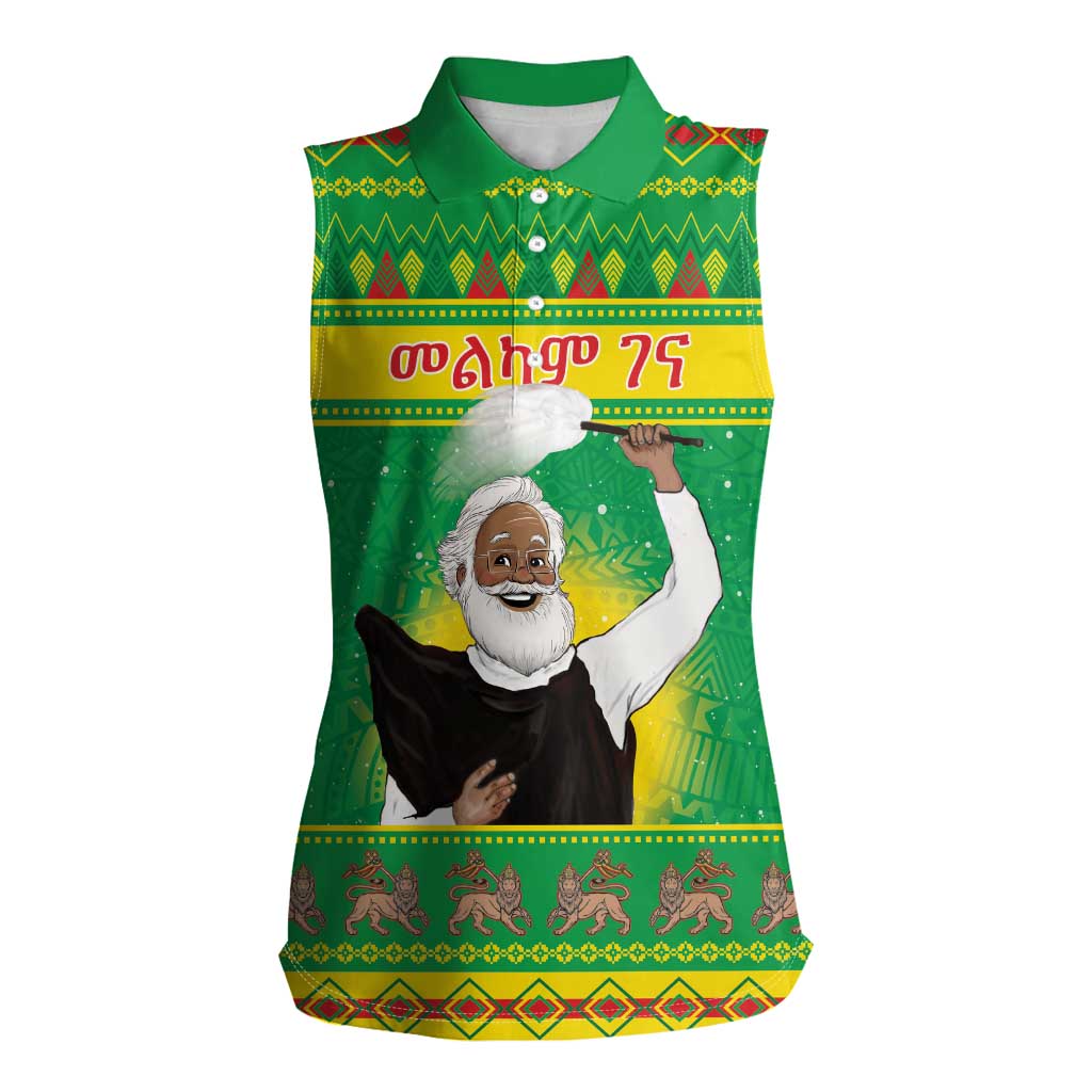 Ethiopia Christmas Women Sleeveless Polo Shirt Melkam Gena Yegena Abat LT05 - Wonder Print Shop
