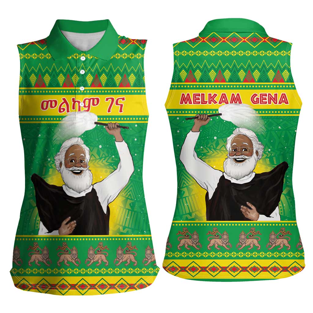 Ethiopia Christmas Women Sleeveless Polo Shirt Melkam Gena Yegena Abat LT05 - Wonder Print Shop
