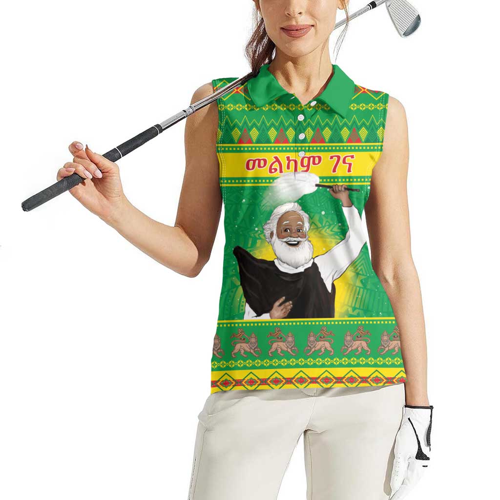 Ethiopia Christmas Women Sleeveless Polo Shirt Melkam Gena Yegena Abat LT05 - Wonder Print Shop