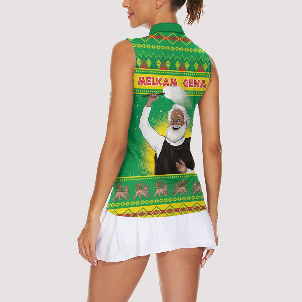 Ethiopia Christmas Women Sleeveless Polo Shirt Melkam Gena Yegena Abat LT05 - Wonder Print Shop