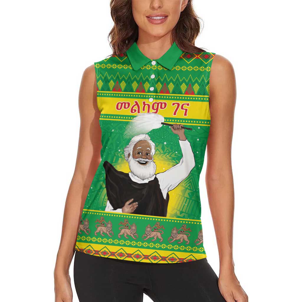 Ethiopia Christmas Women Sleeveless Polo Shirt Melkam Gena Yegena Abat LT05 - Wonder Print Shop