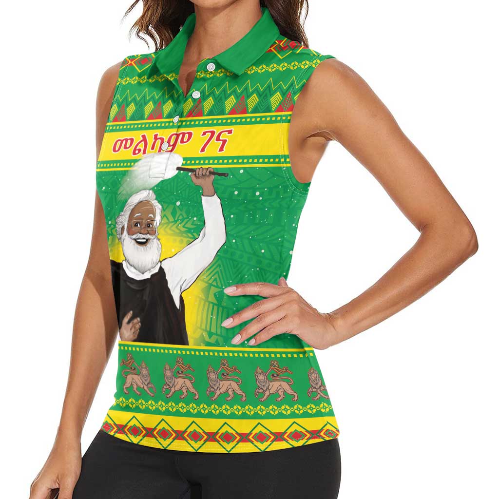 Ethiopia Christmas Women Sleeveless Polo Shirt Melkam Gena Yegena Abat LT05 - Wonder Print Shop
