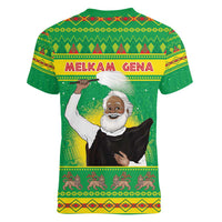 Ethiopia Christmas Women V-Neck T-Shirt Melkam Gena Yegena Abat LT05 - Wonder Print Shop