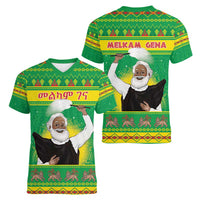 Ethiopia Christmas Women V-Neck T-Shirt Melkam Gena Yegena Abat LT05 - Wonder Print Shop